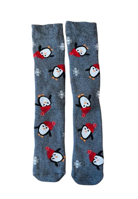 Sosete Craciun dama, Interior tip prosop,Imprimeu pinguin , Engros